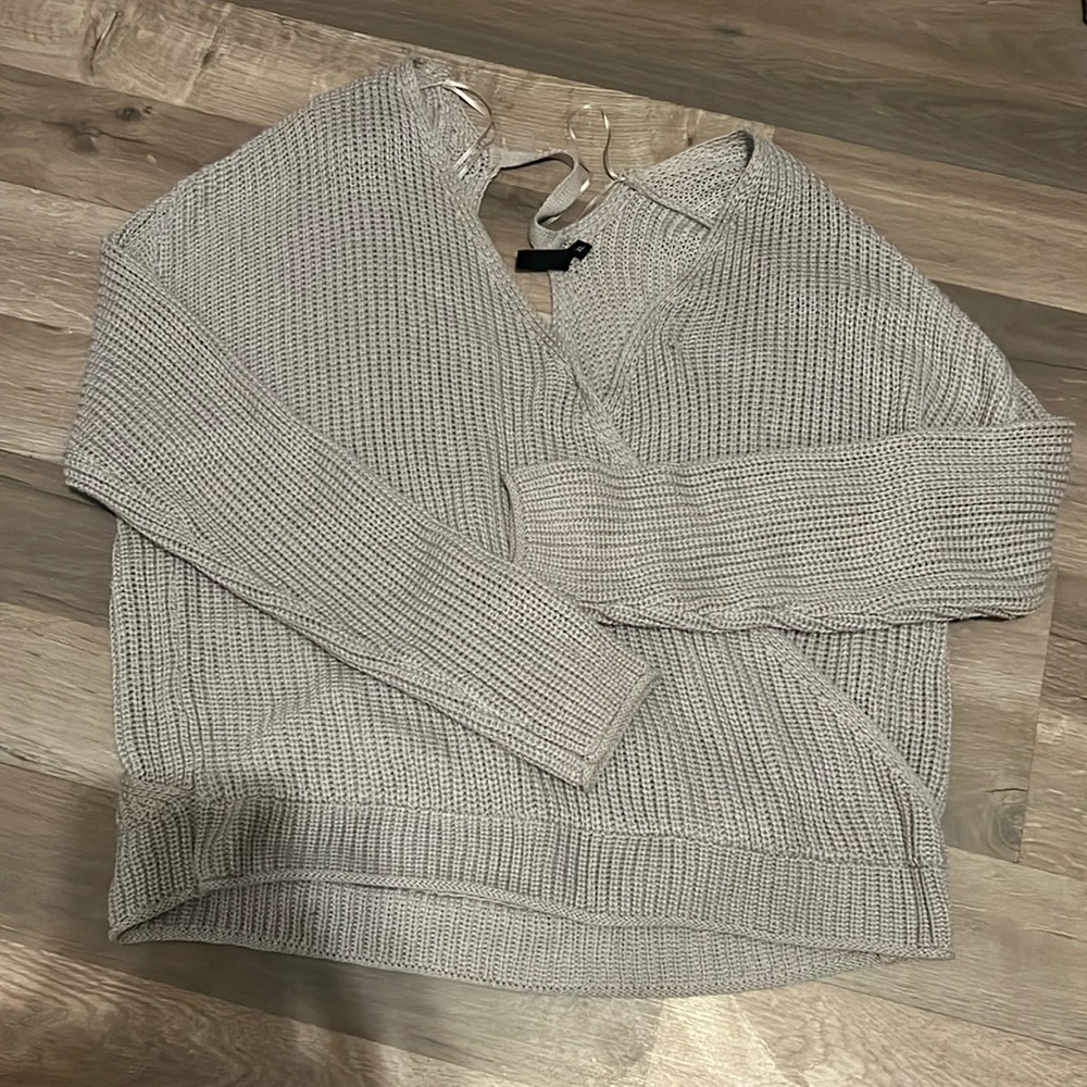 Grey knit wrap sweater